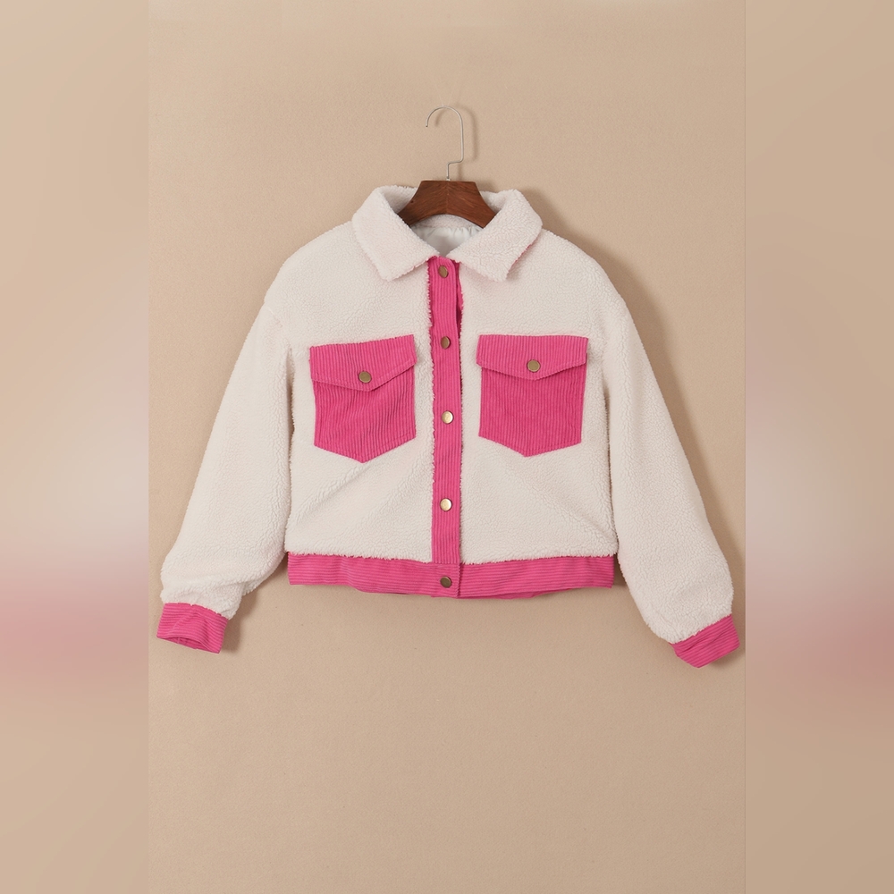 Contrast Snap Down Collared Neck Long Sleeve Jacket - Picture 2 of 6